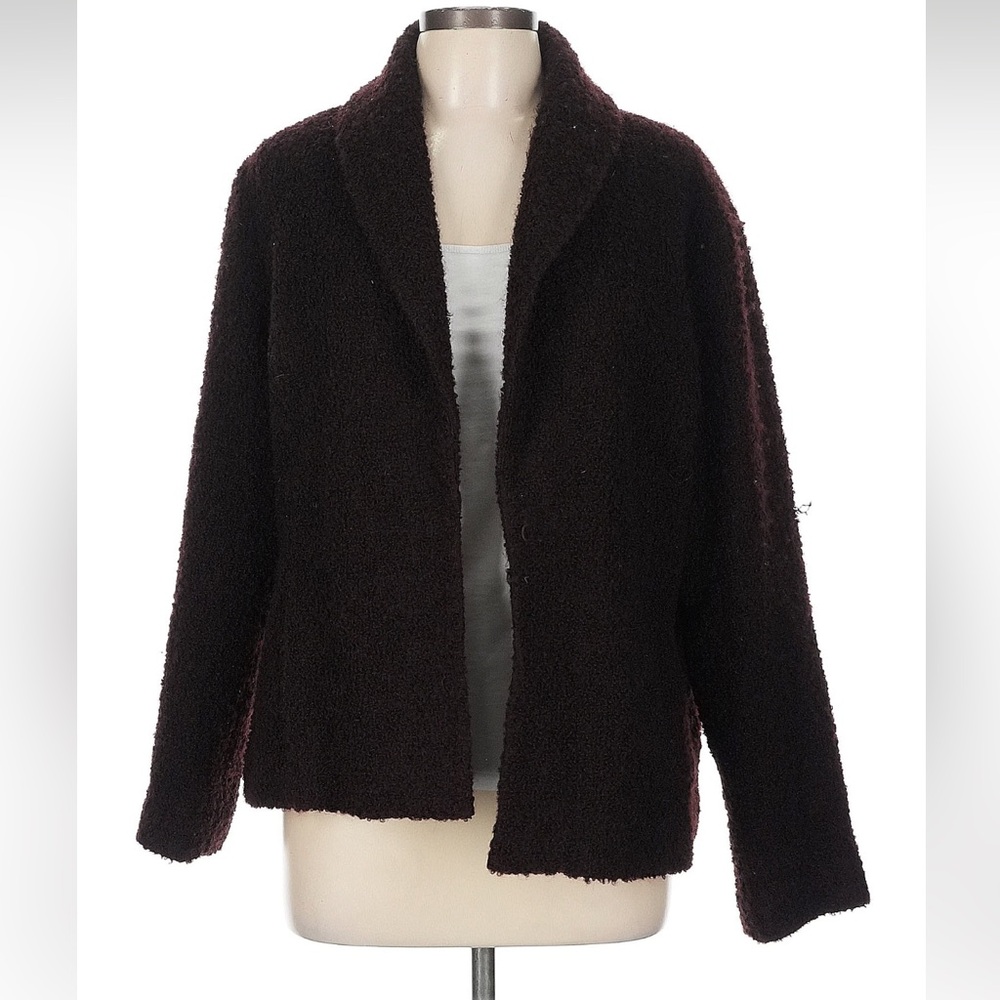 EILEEN FISHER Airy Boucle Italian Wool Blend Brown Shawl Collar Jacket Large - Picture 2 of 7